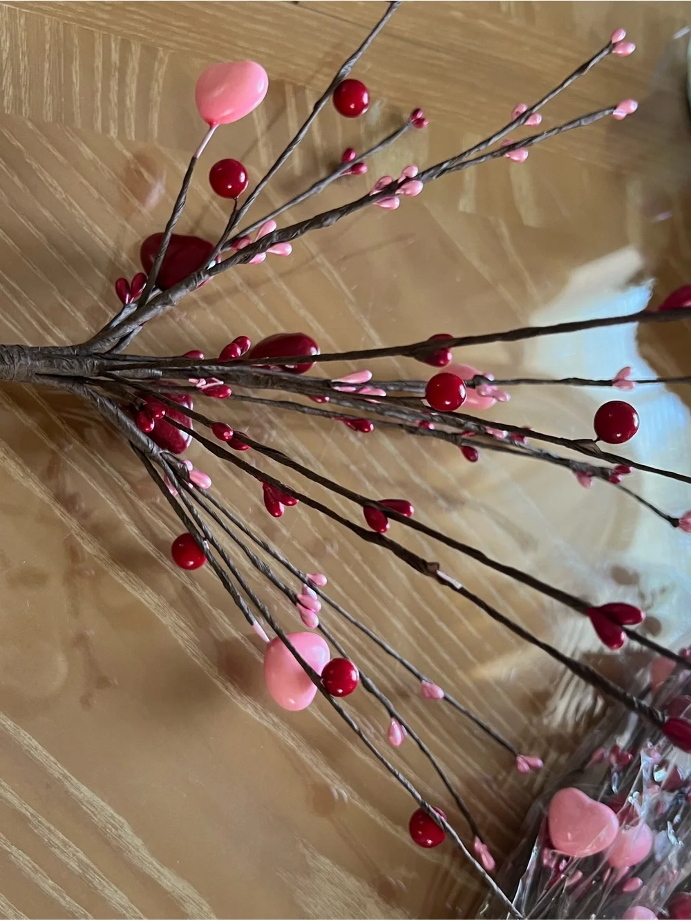 Artificial Heart & Berry Stem Bouquet - Pink and Red - Home Accents